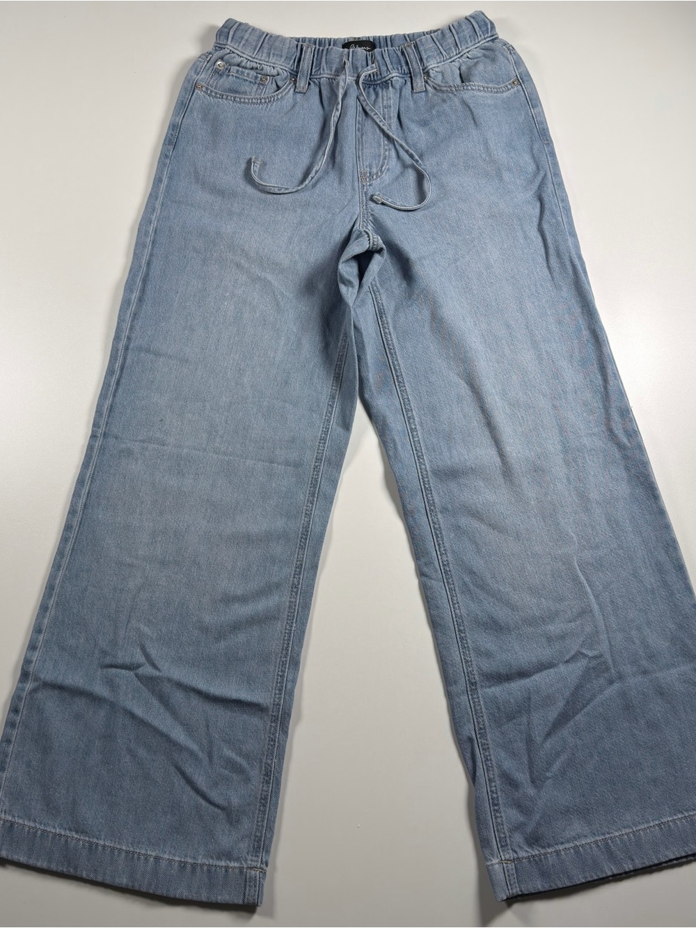 Wide Leg Stretchy Light Blue Women's Jeans with Drawstring Waist XS
